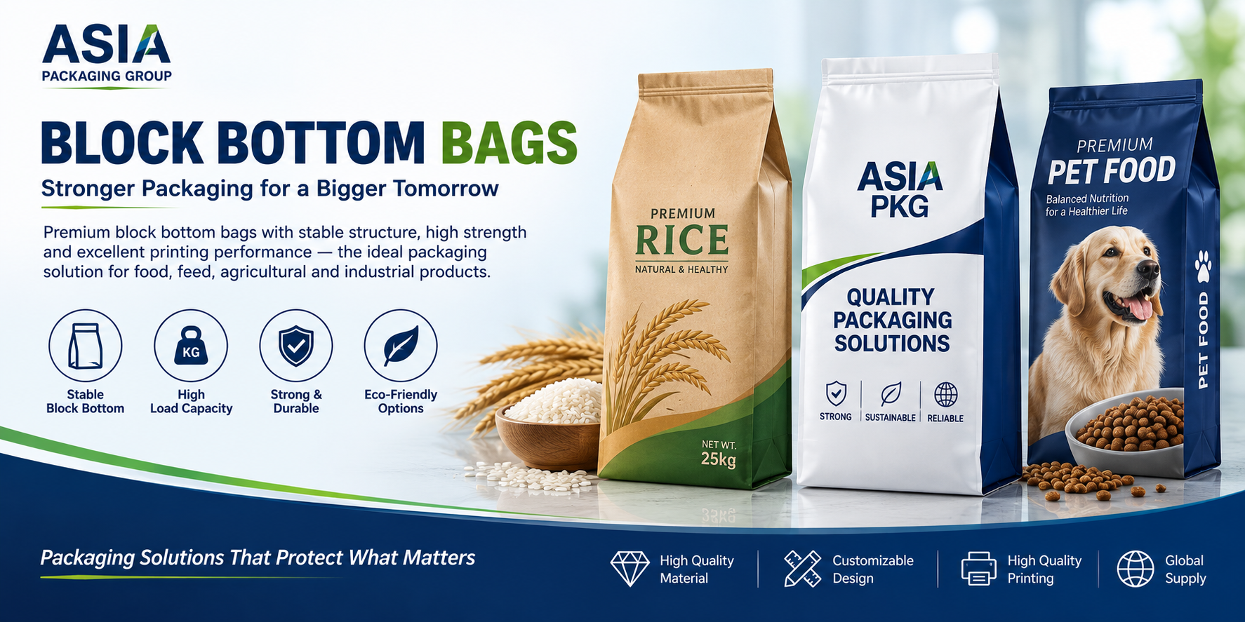 block bottom bags application for grain and various food